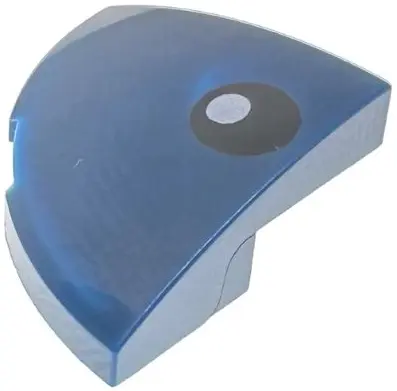 Blue Slope, Curved 2 x 2 x 2/3 Corner Round with White Circle on Black Oval Pattern Model Right Side