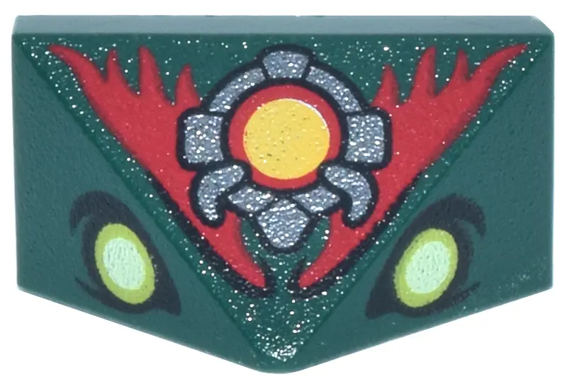 Green Slope 45 2 x 1 Triple with Bottom Stud Holder with Yellowish Green Eyes, Silver and Yellow Cir