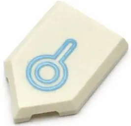 Tile, Modified 2 x 3 Pentagonal with Metallic Light Blue Power Logo with Inner Circle and Handle Pat