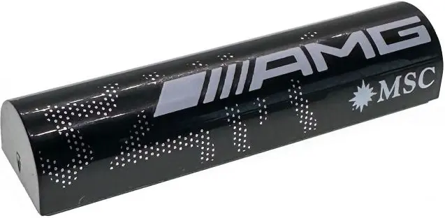 Slope, Curved 1 x 4 x 2/3 Double with White 'AMG' and 'MSC' Logos and Silver Dots Pattern Model Left