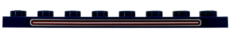 Blue Plate 1 x 8 with Silver, Dark Red, Red, and White Taillight Bar Pattern