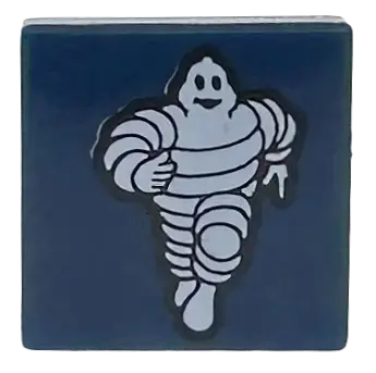 Blue Tile 1 x 1 with White Michelin Man Logo Pattern
