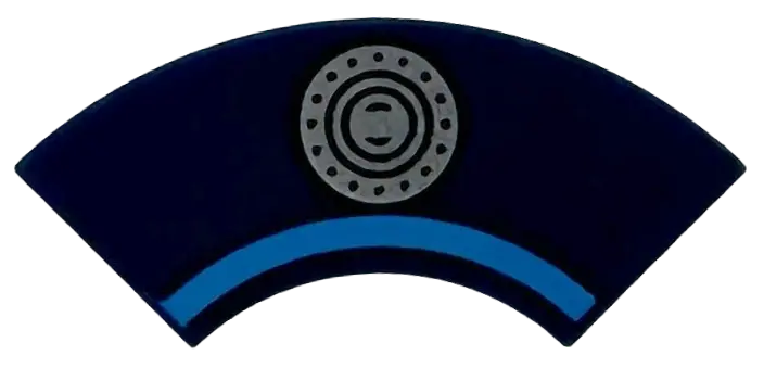 Blue Tile, Round Corner 2 x 2 Macaroni with Dark Azure Curved Stripe and Silver Fuel Filler Cap Patt