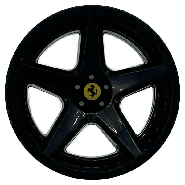 Wheel 21mm D. x 11mm with 5 Spokes with Yellow Ferrari Logo and Silver Bolts Pattern