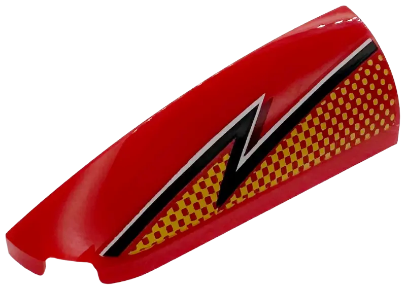 Slope, Curved 4 x 1 Left with Bright Light Orange Checkered Lightning Bolt with Black and White Zigz
