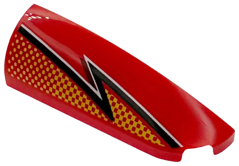 Slope, Curved 4 x 1 Right with Bright Light Orange Checkered Lightning Bolt with Black and White Zig