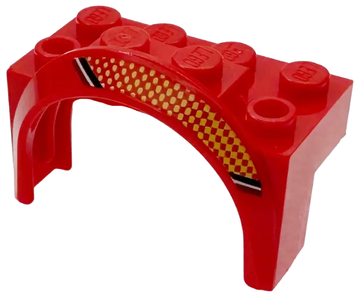 Vehicle, Mudguard 4 x 2 1/2 x 2 with Arch Round with Black, White and Dark Red Stripes, Bright Light
