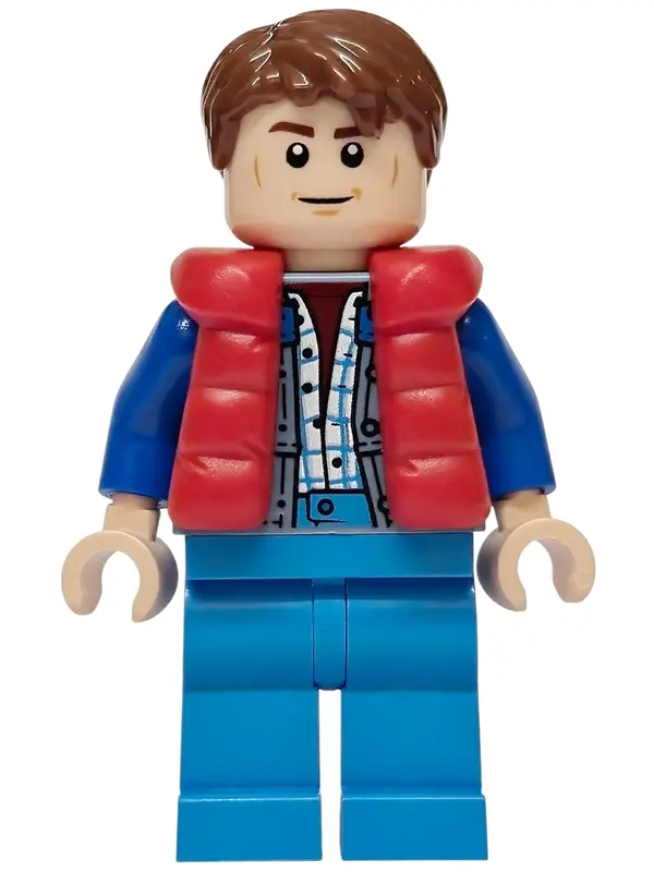 McFly - Red Puffer Vest over Sand Blue Jacket, Blue Arms