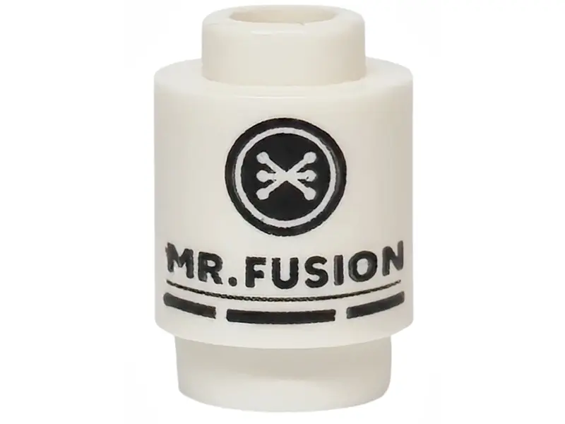 Brick, Round 1 x 1 with Black 'MR. FUSION' Pattern