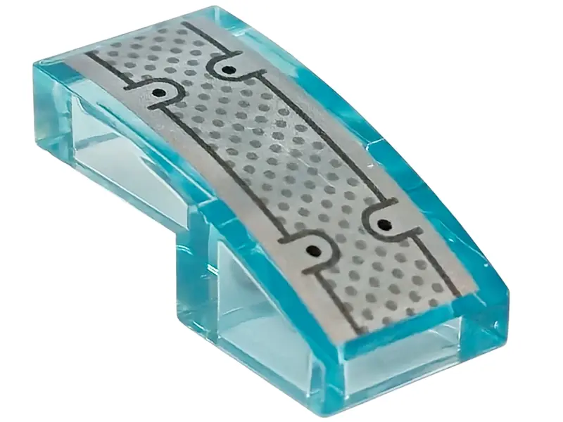 Blue Slope, Curved 2 x 1 x 2/3 with Black and Dark Bluish Gray Dots and Lines on Silver Background P