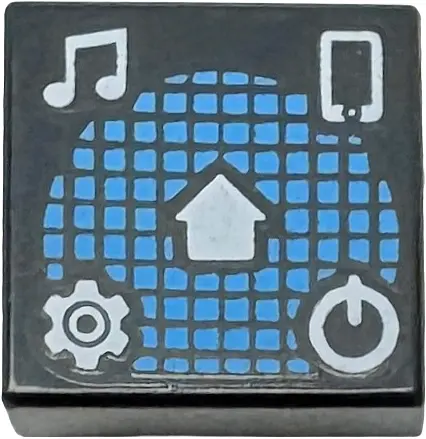 Tile 1 x 1 with White Music Notes, Cell Phone / Smartphone, Gear, Power Icon, and Home Button on Dar