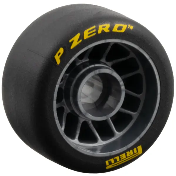 Silver Wheel 24 x 13.4 with Pin Hole with Molded Black Hard Rubber Tire and Printed Yellow 'PIRELLI'