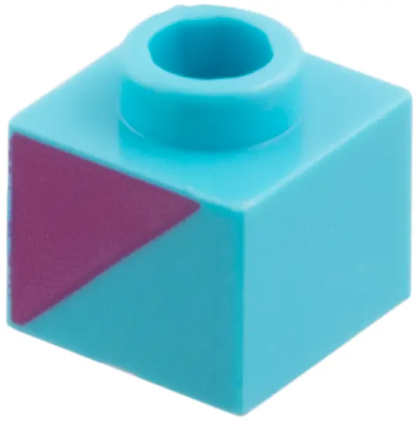 Azure Brick, Modified 1 x 1 x 2/3 with Magenta Triangle Pattern Model Left Side