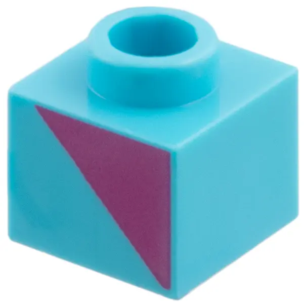 Azure Brick, Modified 1 x 1 x 2/3 with Magenta Triangle Pattern Model Right Side