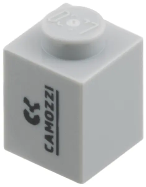 Bluish Gray Brick 1 x 1 with Black 'CAMOZZI' and Logo Pattern Model Left Side