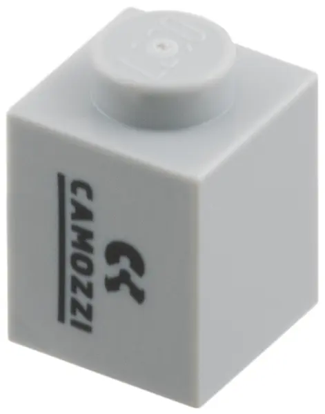 Bluish Gray Brick 1 x 1 with Black 'CAMOZZI' and Logo Pattern Model Right Side