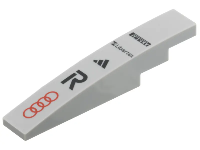 Bluish Gray Slope, Curved 6 x 1 with Black 'Pirelli', 'Libertex', Adidas Logo, 'R' Revolut Logo, 4 R