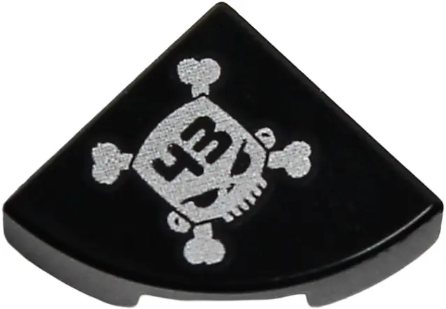 Tile, Round 1 x 1 Quarter with '43' on Silver Skull and Crossbones Pattern Model Left Side