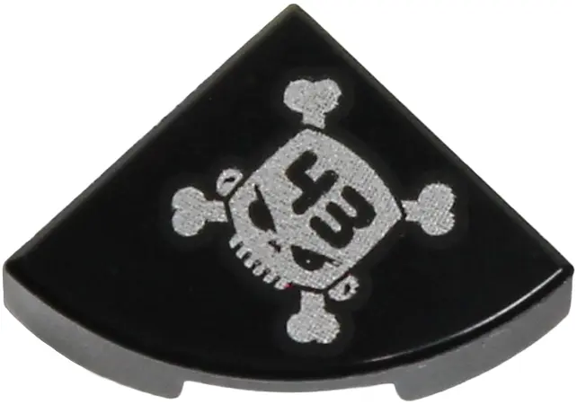 Tile, Round 1 x 1 Quarter with '43' on Silver Skull and Crossbones Pattern Model Right Side