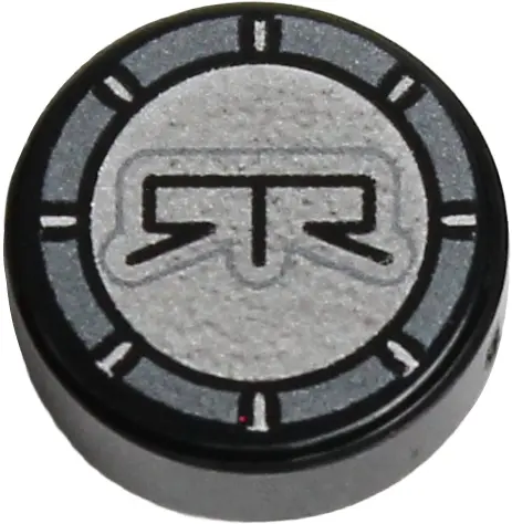 Tile, Round 1 x 1 with Silver and Dark Silver RTR Logo Pattern