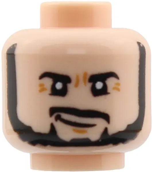 Nougat Minifigure, Head with Black Eyebrows, Full Beard and Moustache, Lower Eyelids, Medium Nougat 