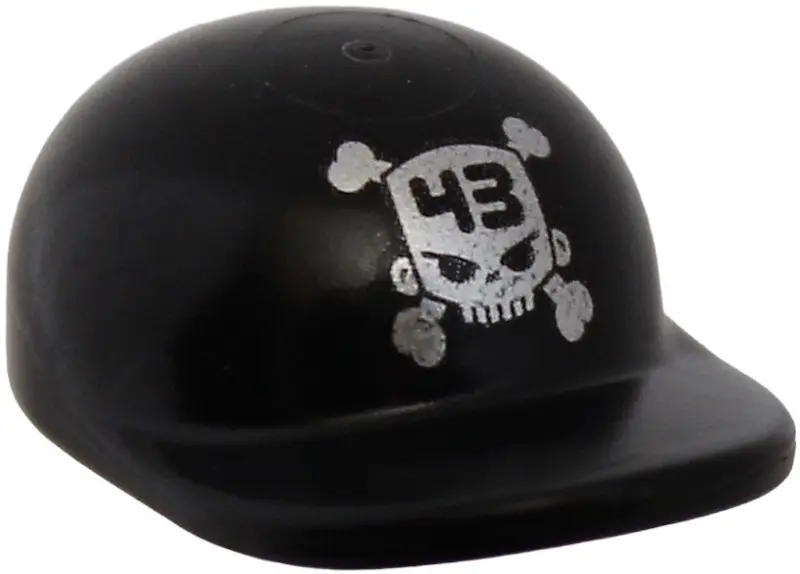 Minifigure, Headgear Cap - Short Curved Bill with '43' on Silver Skull and Crossbones Pattern