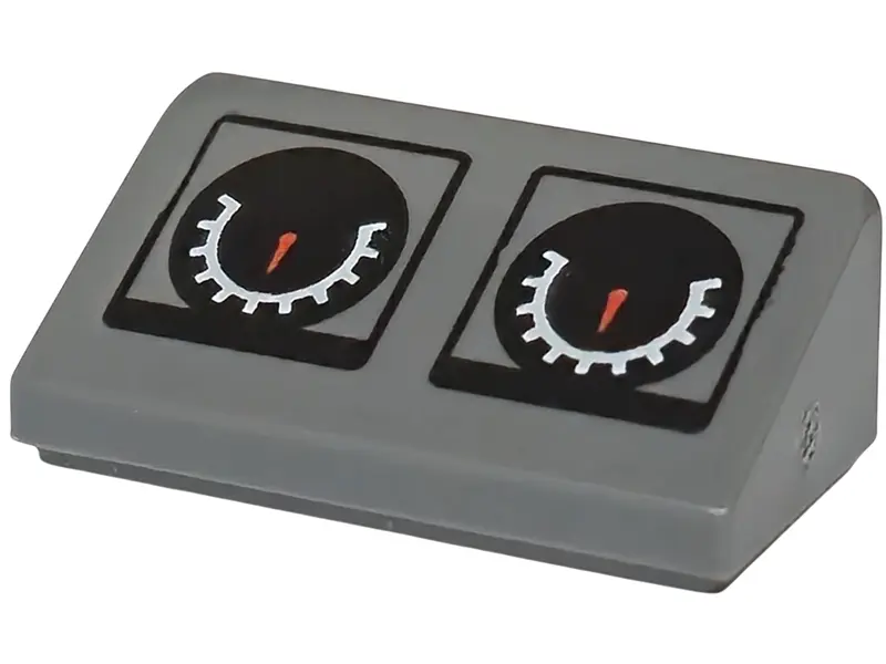 Bluish Gray Slope 30 1 x 2 x 2/3 with 2 Black and White Gauges with Red Needles Pattern