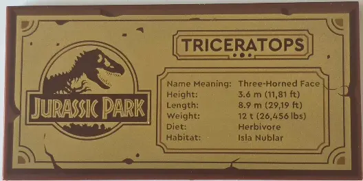 Brown Tile 4 x 8 with Jurassic Park Triceratops Pattern