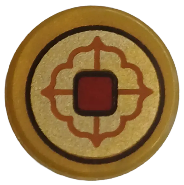 Gold Tile, Round 1 x 1 with Black and Dark Red Square and Dark Orange Border on Gold Background Patt