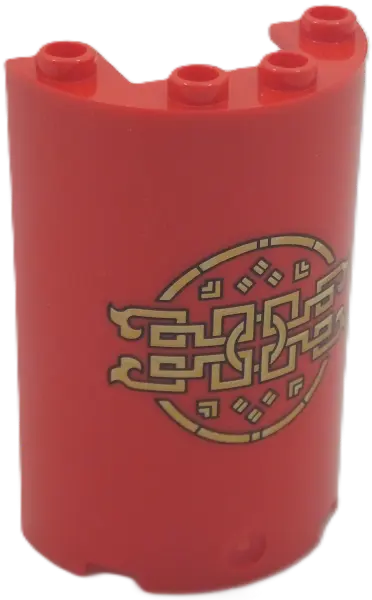 Cylinder Half 2 x 4 x 5 with 1 x 2 Cutout with Gold Geometric Chain, Rings and Symbols with Black Ou