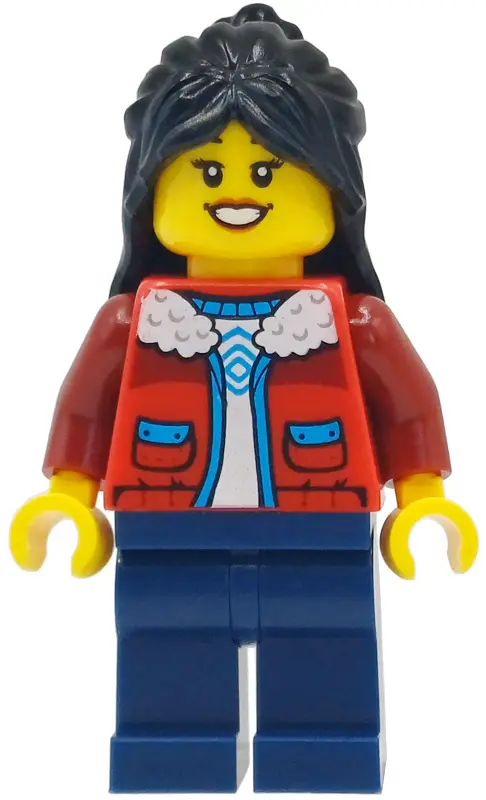 - Girl, Red Jacket over White Shirt, Dark Blue Legs, Black Hair