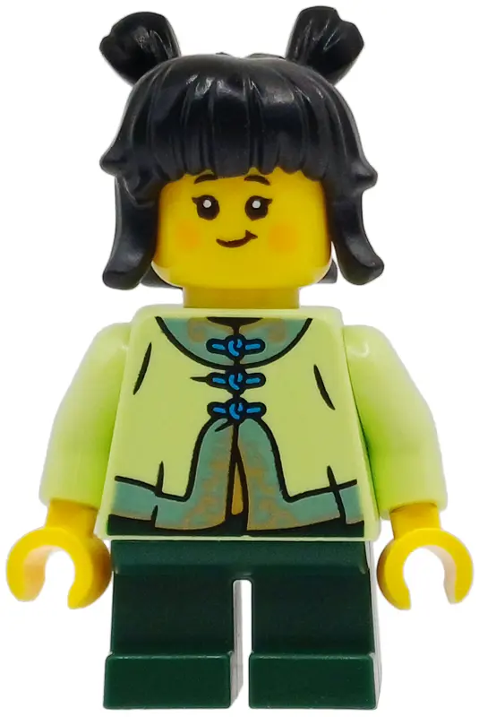 - Girl, Yellowish Green Tang Jacket, Dark Green Short Legs, Black Hair with Buns
