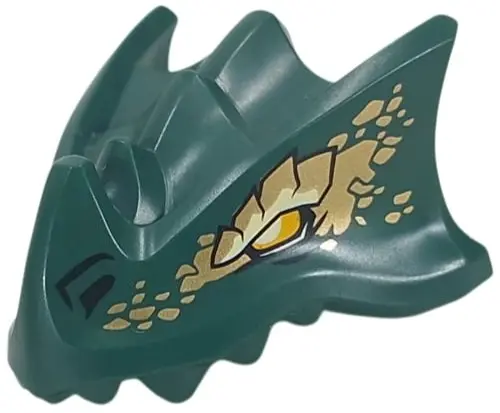 Dark Green Dragon Head (Ninjago) with Stepped Top, Horn and Pin Hole on Back with Bright Light Orang