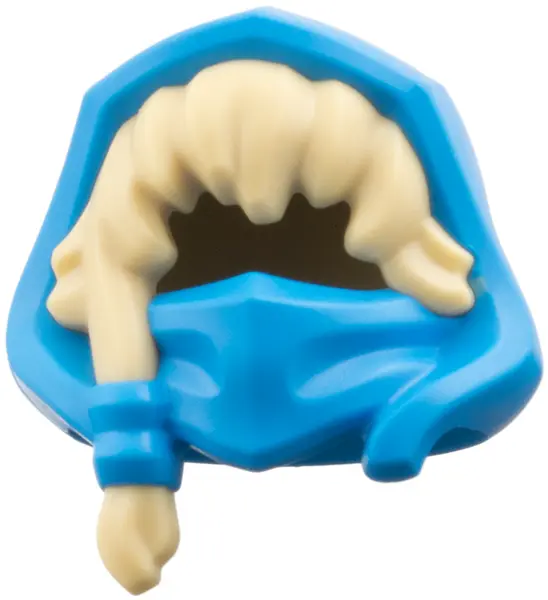 Tan Minifigure, Hair Combo, Hair with Molded Dark Azure Hood and Mask Pattern