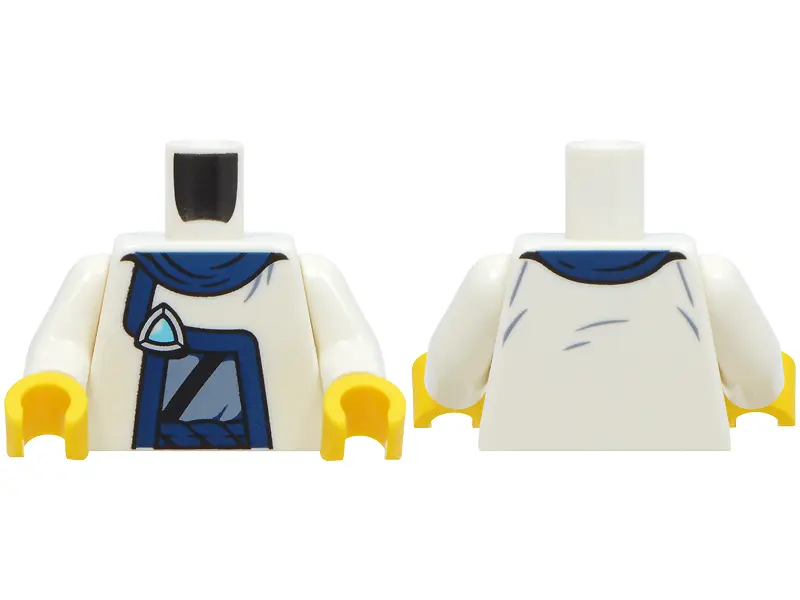 White Torso Robe, Medium Azure and Silver Brooch, Dark Blue Trim, Collar and Rope Belt, Sand Blue Ro
