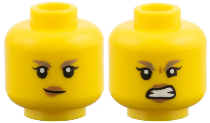 Yellow Minifigure, Head Dual Sided Female Dark Tan Small Eyebrows, Black Single Eyelashes, Medium No