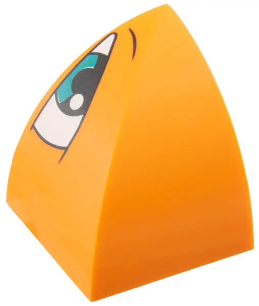 Orange Slope, Curved 2 x 2 Double Convex Corner with White Eye, Dark Turquoise Iris Pattern Model Le