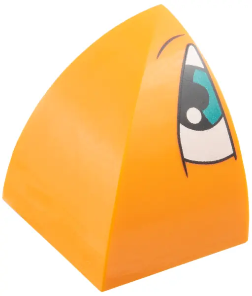 Orange Slope, Curved 2 x 2 Double Convex Corner with White Eye, Dark Turquoise Iris Pattern Model Ri
