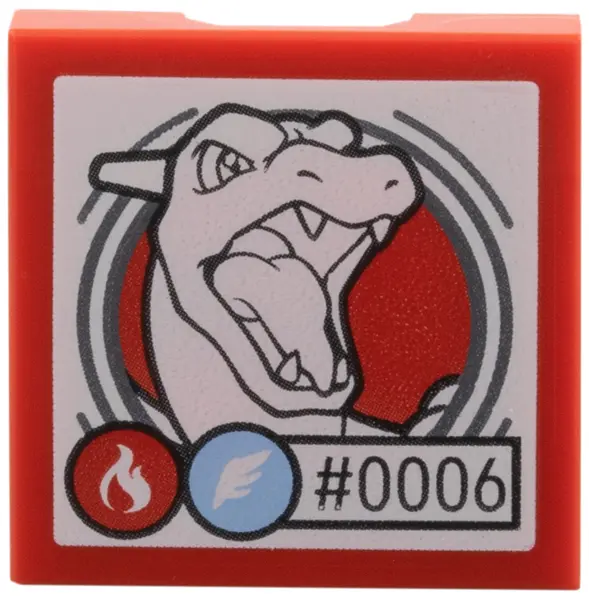 Red SMART Tag Tile 2 x 2 with Charizard '#0006' Pattern