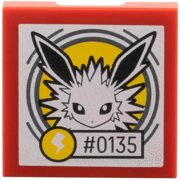 Red SMART Tag Tile 2 x 2 with Jolteon '#0135' Pattern