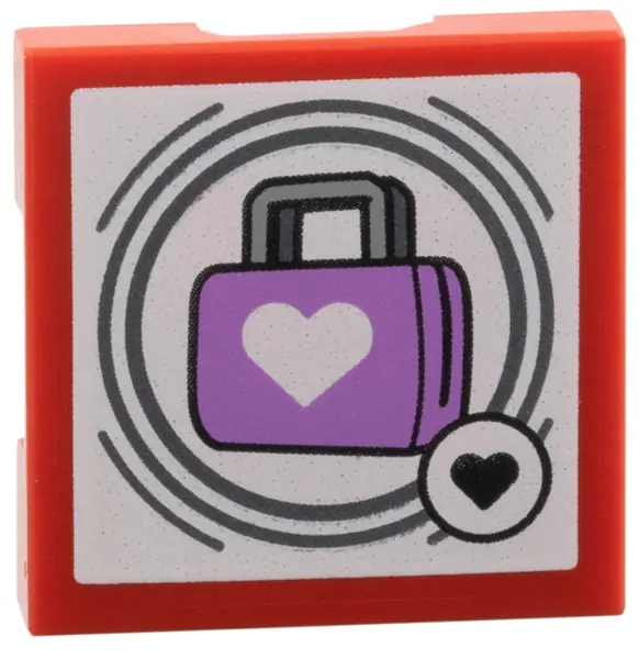 Red SMART Tag Tile 2 x 2 with Medium Lavender Purse Suitcase with Heart Pattern