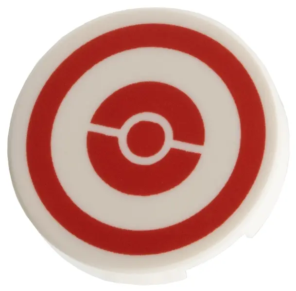 White Tile, Round 2 x 2 with Bottom Stud Holder with Red Pokeball and Circle Border Pattern