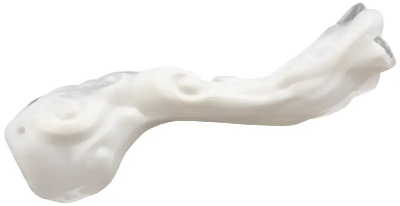 Trans-Clear Appendage Smoke with Bar Handle and Hole for Pin, Marbled White Pattern