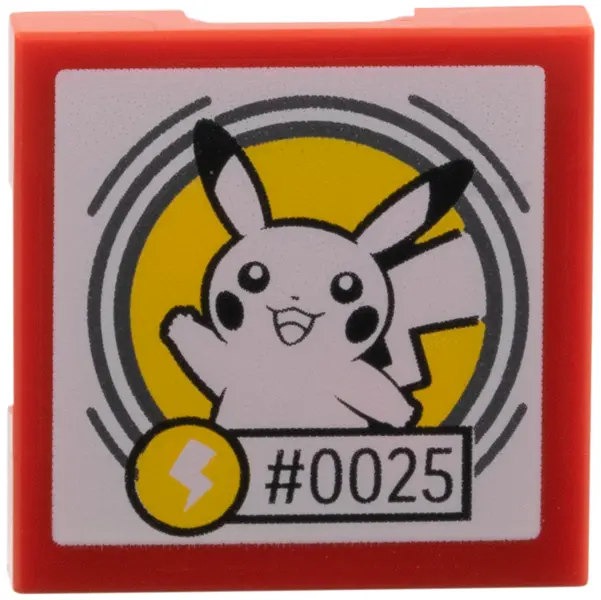 Red SMART Tag Tile 2 x 2 with Pikachu '#0025' Pattern
