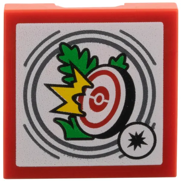 Red SMART Tag Tile 2 x 2 with Red Target, Green Plants, Yellow Energy Pattern