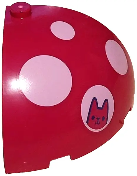 Magenta Brick, Round Corner 4 x 4 x 2 2/3 Dome Top with Bright Pink Circles, Cat Face with Dark Purp