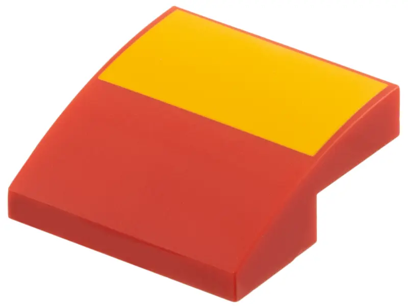 Red Slope, Curved 2 x 2 x 2/3 with Bright Light Orange Stripe Pattern