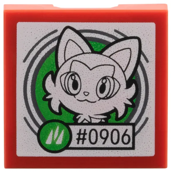 Red SMART Tag Tile 2 x 2 with Sprigatito '#0906' Pattern