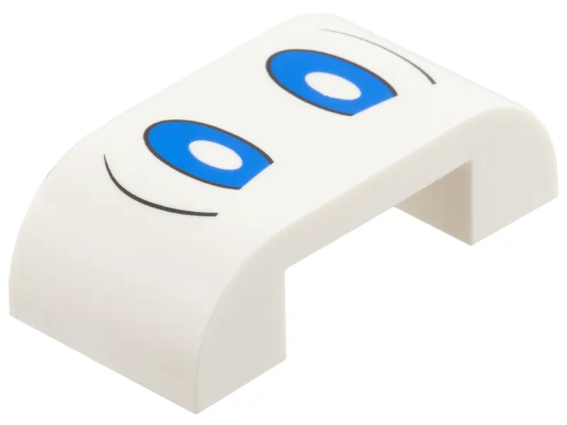 White Slope, Curved 2 x 4 x 1 Double with Blue Eyes, Black Contours Pattern