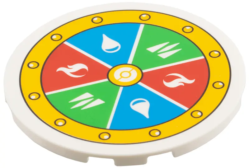 White Tile, Round 6 x 6 with Selection Wheel, Bright Light Orange Circle Border, Green Grass, Red Fi